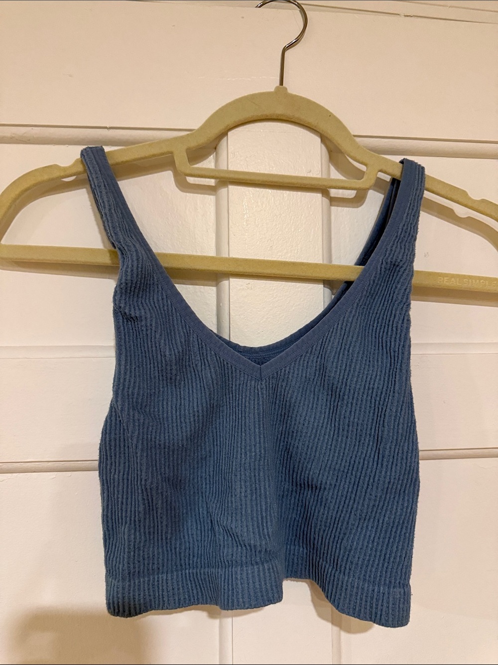 Forever 21 Dusty Blue Ribbed V-Neck Crop Tank